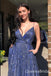 Charming Sparkle Sexy Deep V-neck Plunging Spaghetti Straps High Slit Evening Gown Long Prom Dresses,WGP730