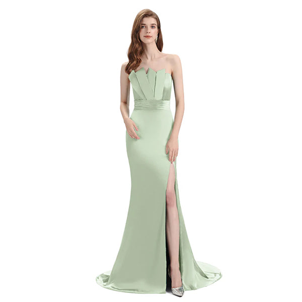 Mismatched Sage Mermaid Side Slit Maxi Long Bridesmaid Dresses, BDS0131