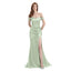 Mismatched Sage Mermaid Side Slit Maxi Long Bridesmaid Dresses, BDS0131