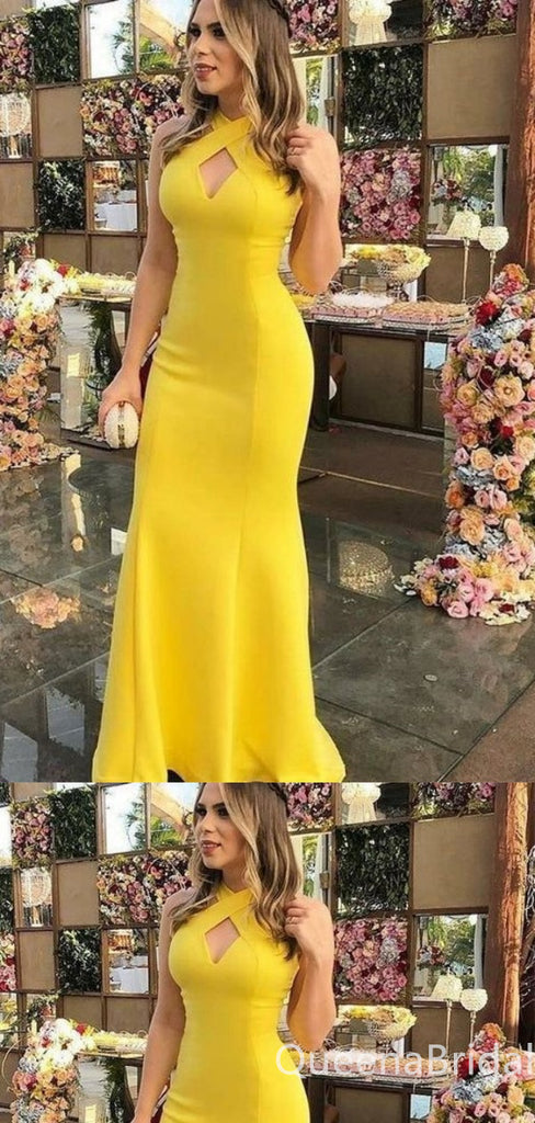 Yellow Mermaid Sleeveless Evening Gown Maxi Long Evening Party Prom Dresses ,WGP1011