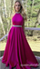 Hot Pink Beaded Halter A-line Evening Gown Maxi Long Evening Party Prom Dresses ,WGP1042