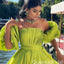 Green Off-the-shoulder A-line Bubble Sleeves Evening Gown Long Evening Party Prom Dresses,WGP1231