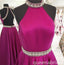 Hot Pink Beaded Halter A-line Evening Gown Maxi Long Evening Party Prom Dresses ,WGP1042