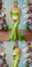 Sexy Unique Green Spaghetti Straps Mermaid Long Bridesmaid Dresses , BDS0164