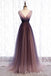 Stylish Purple and Pink V Neck A-line Party Dress Long Prom Dresses to Impress ,WGP1597