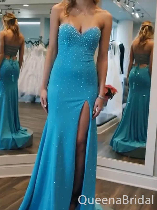 Strapless Mermaid Lace up Back Party Dress Long Prom Dresses to Impress ,WGP1515