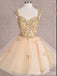 A-line Lace Appliques Lace Up Back Butterfly Ball Gown Graduation Party Short Homecoming Dresses ,QB0709