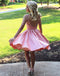 Cute Pink Beading Tulle A-line Spaghetti Straps Short Homecoming Dresses , QB0559