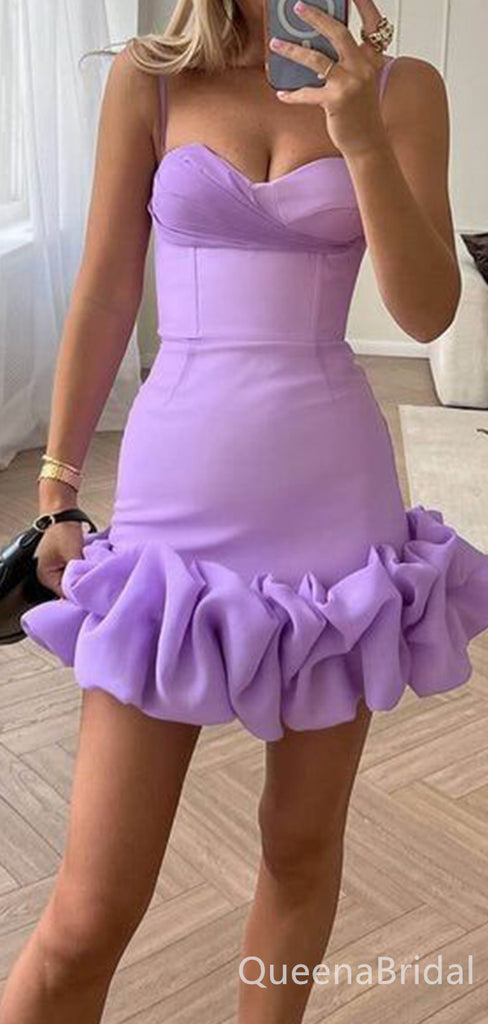 Sexy Cute Sweetheart Spaghetti Straps Short Homecoming Dresses with Ruffles, QB0592