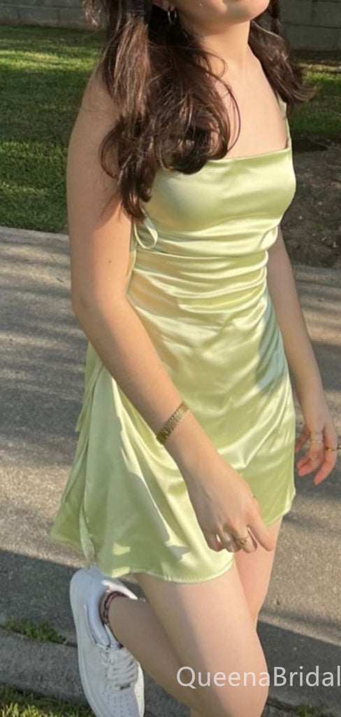 Simple Light Baby Green Spaghetti Straps A-line Graduation Party Homecoming Dresses ,QB0697