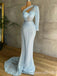 Sparkle Light Blue Mermaid One Shoulder Sweetheart Evening Gown Maxi Long Evening Party Prom Dresses ,WGP1188