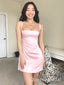 Elegant Pink Soft Satin Sheath Cheap Simple Short Homecoming Dresses,QB0429