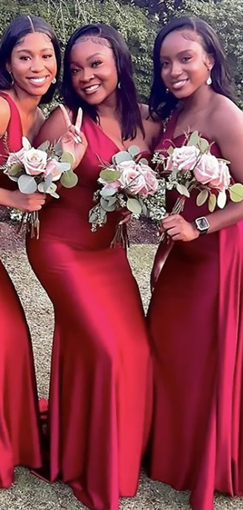 Elegant Red One Shoulder Mermaid Simple Cheap Bridesmaid Dresses ,BDS0179