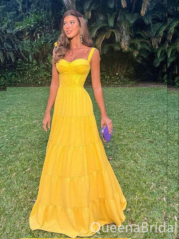 Yellow Sweetheart A-line Evening Gown Maxi Long Evening Party Prom Dresses  ,WGP1121