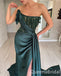 Charming Sexy Beaded Dark Green Sheath Evening Gown Long Prom Dresses with Pleats,WGP739