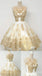 Gold Popular Appliques A-line Graduation Party Short Homecoming Dresses, QB0772