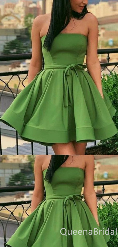 Sexy Elegant Green A-line Strapless Short Homecoming Dresses with Pleats, QB0615