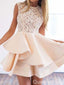 Elegant Jewel Light Pink Sleeveless A-line Short Homecoming Dresses with Ruffles, QB0606