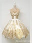 Gold Popular Appliques A-line Graduation Party Short Homecoming Dresses, QB0772