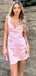 Elegant Pink Spaghetti Straps Sheath Side Slit Simple Short Homecoming Dresses, QB0439