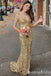 Sparkle Gold Mermaid Spaghetti Straps Evening Gown Maxi Long Evening Party Prom Dresses ,WGP1190