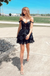 Sexy Off-the-Shoulder Black Plunging Lace Appliques A-line Short Homecoming Dresses with Ruffles, QB0607