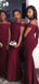 Burgundy Mermaid Off-The-Shoulder Long Bridesmaid Dresses , BDS0173