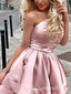 Sexy PInk A-line Charming One Shoulder Short Homecoming Dresses with Ruffles, QB0561