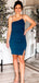 Elegant Dark Blue Spaghetti Straps Side Slit Mermaid Short Homecoming Dresses,QB0401