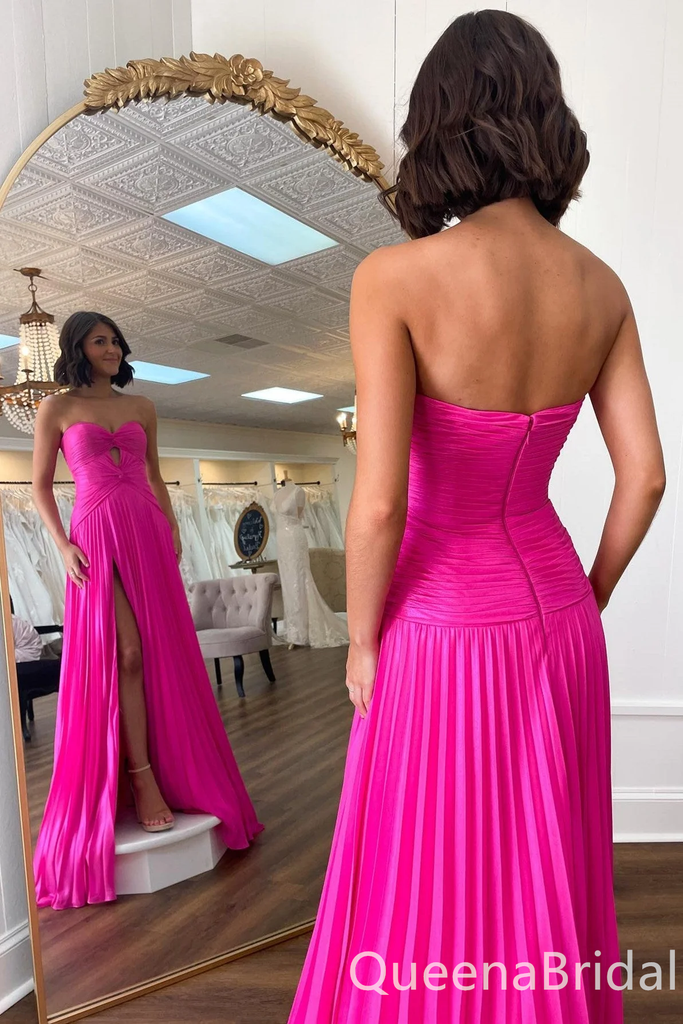 Strapless Sweetheart Hot Pink A-line Evening Gown Maxi Long Evening Party Prom Dresses ,WGP1192