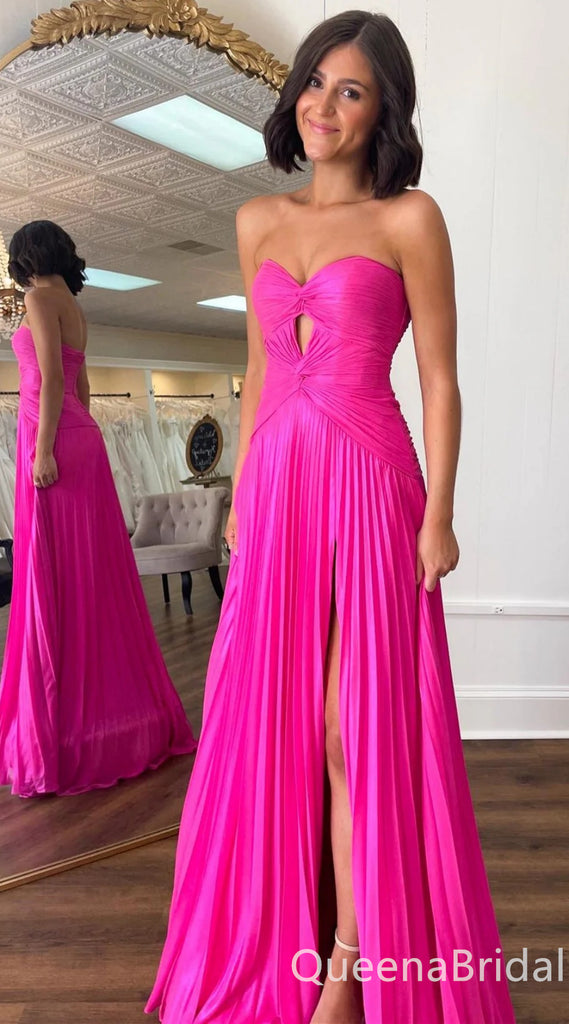 Strapless Sweetheart Hot Pink A-line Evening Gown Maxi Long Evening Party Prom Dresses ,WGP1192