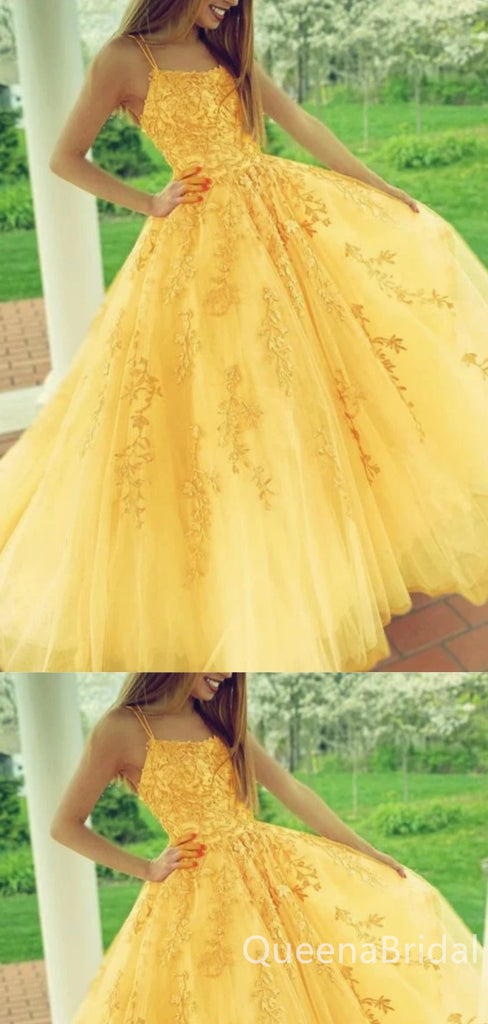 Charming Elegant Multi Straps A-line Tulle Lace Appliques Evening Gown Long Prom Dresses, WGP741