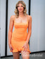 Elegant Orange Spaghetti Straps Sheath Strapless Satin A-Line Cheap Simple Short Homecoming Dresses,QB0416