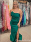 Sexy Green Single Spaghetti Straps Evening Gown Maxi Long Formal Dresses Prom Dresses with High Slit ,WGP872