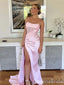 Elegant Light Pink Sexy Strapless Sheath Evening Gown Maxi Long Formal Dresses Prom Dresses with High Slit,WGP820