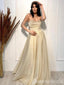 Champagne Strapless Long Sleeves Beaded Evening Gown Long Evening Party Prom Dresses ,WGP1235