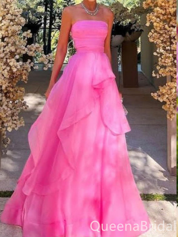 Elegant Strapless Ruffles Evening Gown Long Prom Dresses ,WGP621