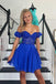 Elegant Royal Blue Lace Appliques Illusion Off Shoulder A-Line Cheap Simple Short Homecoming Dresses, QB0406