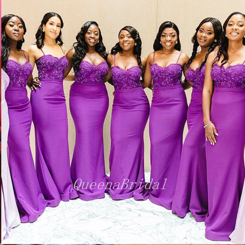 Sexy Purple Spaghetti Straps Sequin Simple Cheap Mermaid Long Bridesmaid Dresses, BDS0218