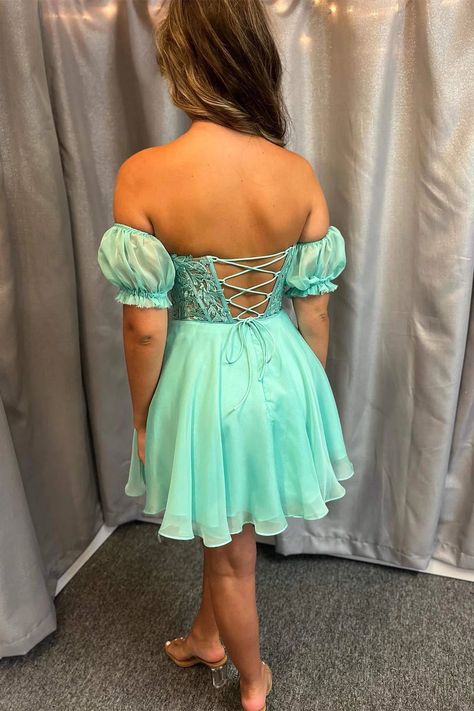 Elegant Green Lace Appliques Illusion Off Shoulder A-Line Cheap Simple Short Homecoming Dresses,QB0414