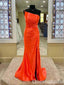 Sexy Orange Single Spaghetti Straps Evening Gown Maxi Long Formal Dresses Prom Dresses with High Slit ,WGP873