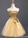 Gold Strapless Sparkle A-line Graduation Party Short Homecoming Dresses with Bow Belt,QB0748