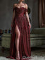 Sparkle Burgundy Off-the-shoulder A-line Evening Gown Long Evening Party Prom Dresses ,WGP1236