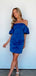 Elegant Royal Blue Off Shoulder Ruffle Pleats Mermaid Short Homecoming Dresses,QB0400