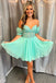 Elegant Green Lace Appliques Illusion Off Shoulder A-Line Cheap Simple Short Homecoming Dresses,QB0414