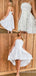 Elegant White High Low Lace Appliques Spaghetti Straps A-line Graduation Party Homecoming Dresses,QB0678