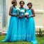 Elegant Blue Lace Appliques Chiffon Simple Cheap A-Line Long Bridesmaid Dresses, BDS0228