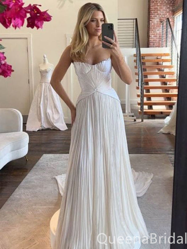 Elegant White A-line Strapless Evening Gown Maxi Long Formal Dresses Prom Dresses,WGP919