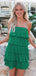 Elegant Green Spaghetti Straps A-Line Chiffon Strapless Cheap Simple Short Homecoming Dresses,QB0420