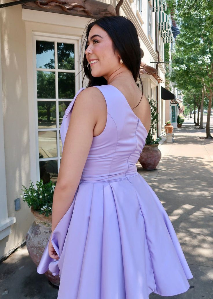 Elegant Light Purple One Shoulder Simple Cheap A-Line Short Homecoming Dresses, QB0520